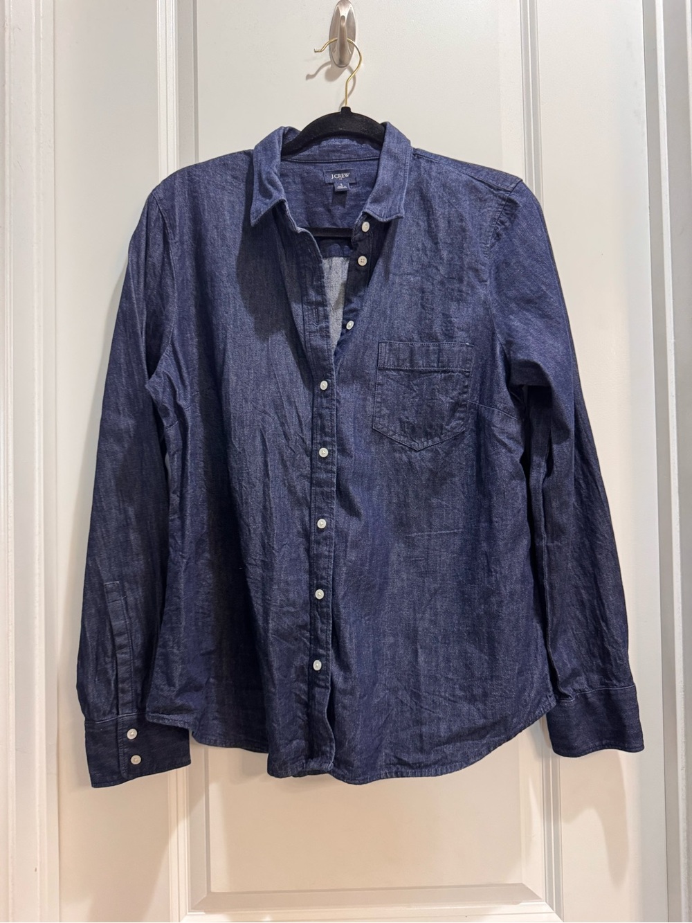 J. Crew Blue Denim Button Down Shirt Large Armpit To Armpit 21” Length 28”